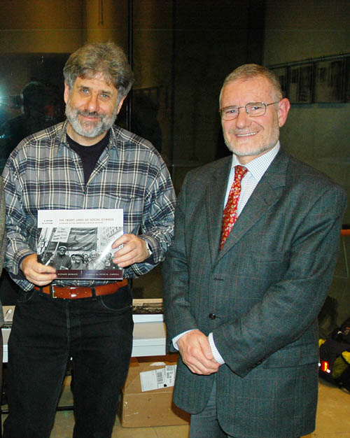 Richard Bermack presents a copy of Front LInes to Spanish UN Ambasador