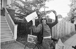 Local 535 member on byclcle with campain literature