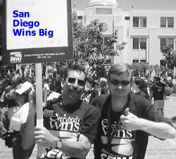 San Diego workers celebrating victory 