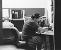 Terry Kalahar on the telephone at his desk